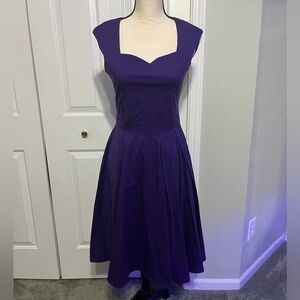 Purple Fit and Flare Fifties Inspired Retro Midi Dress Medium
